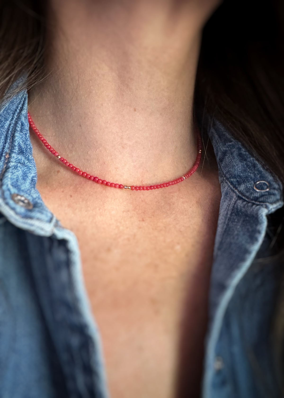 14k + Coral Bead Necklace