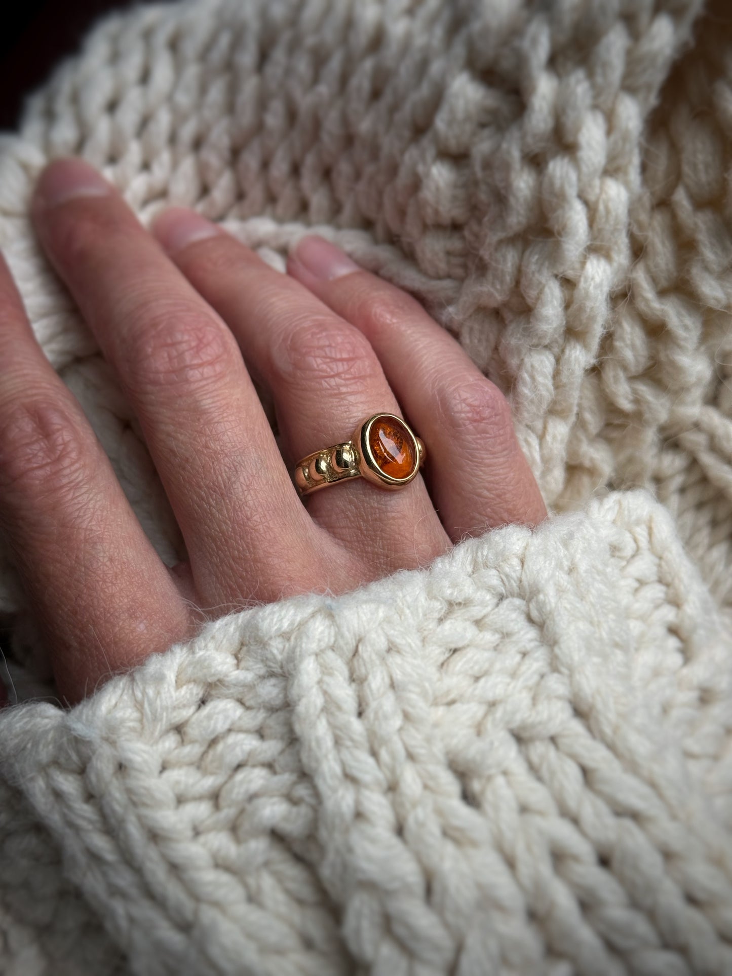 Estate 14k + Amber Cabochon Ring