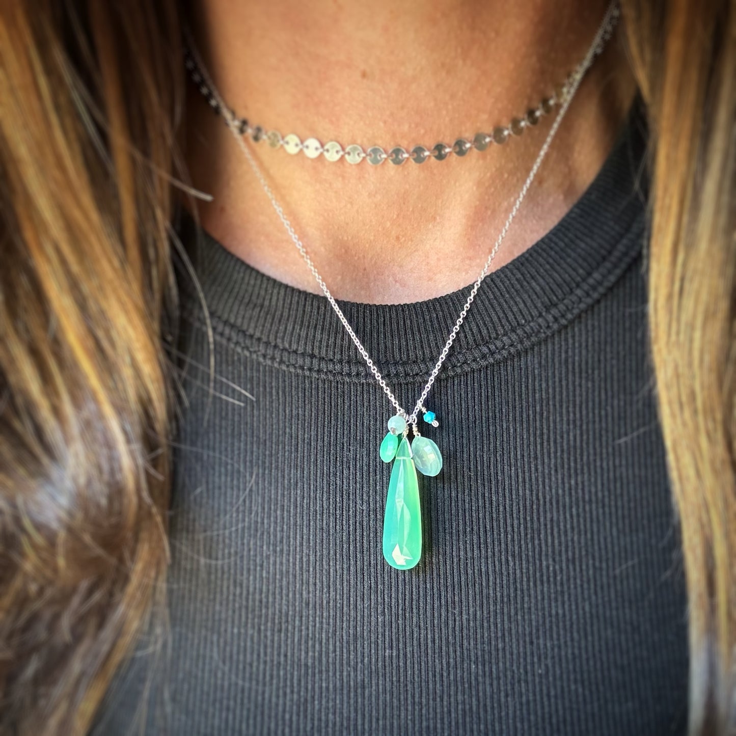 Sterling + Gemstone Cluster Necklace
