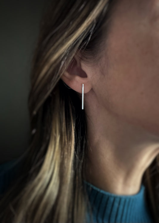 14k + Long Bar Stud Earrings