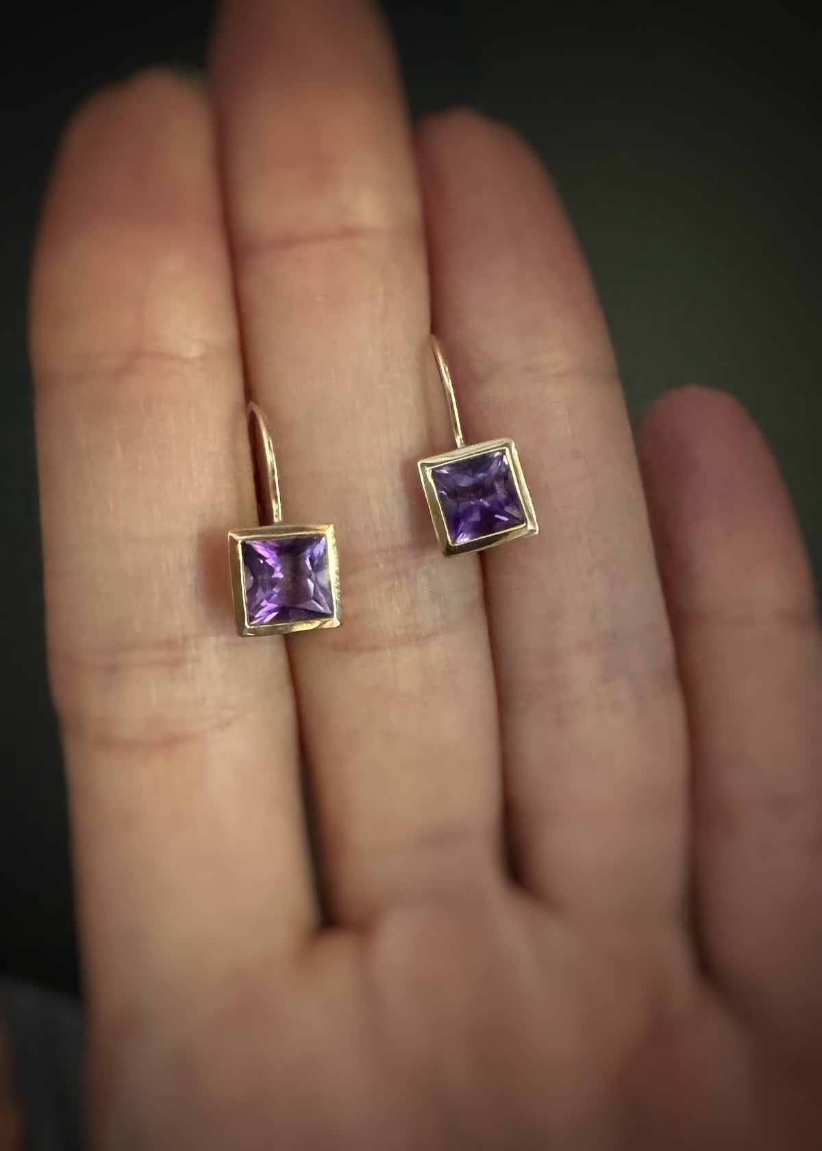 Estate 14k + Amethyst Drop Earrings