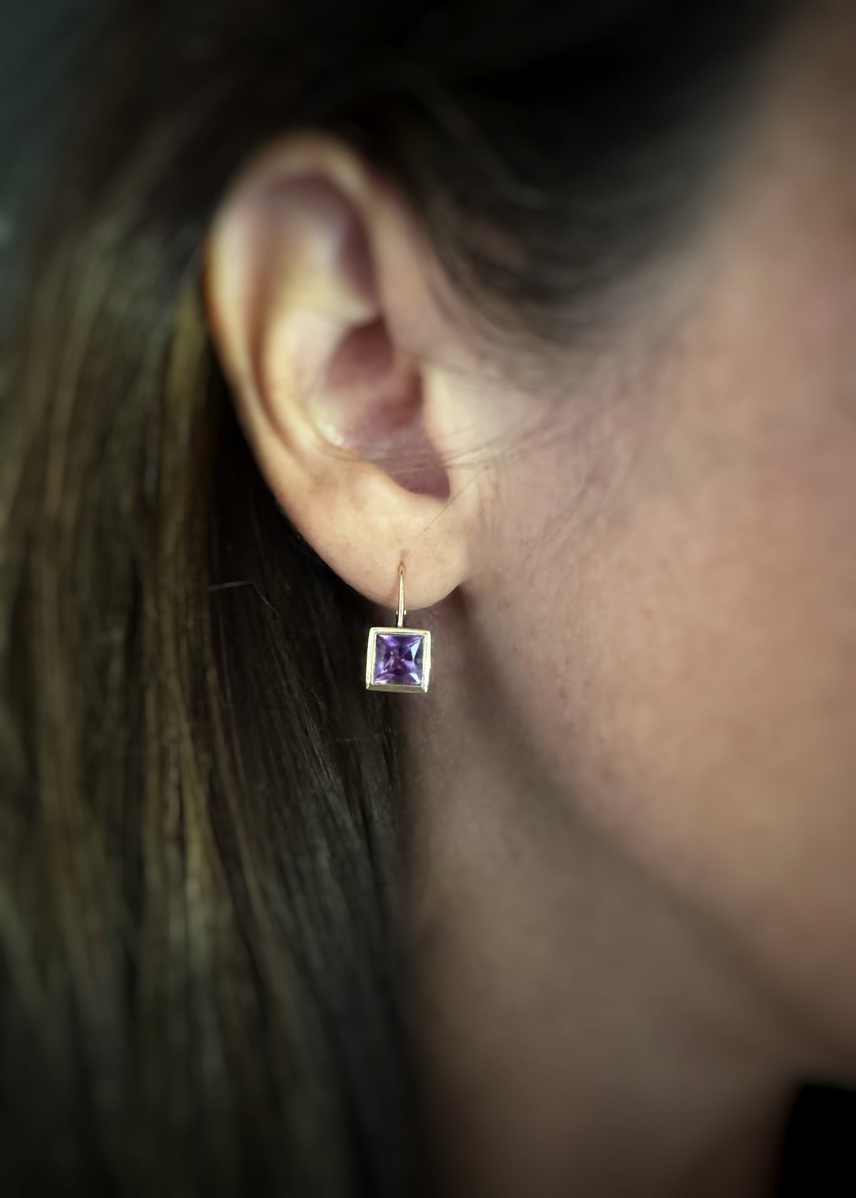 Estate 14k + Amethyst Drop Earrings
