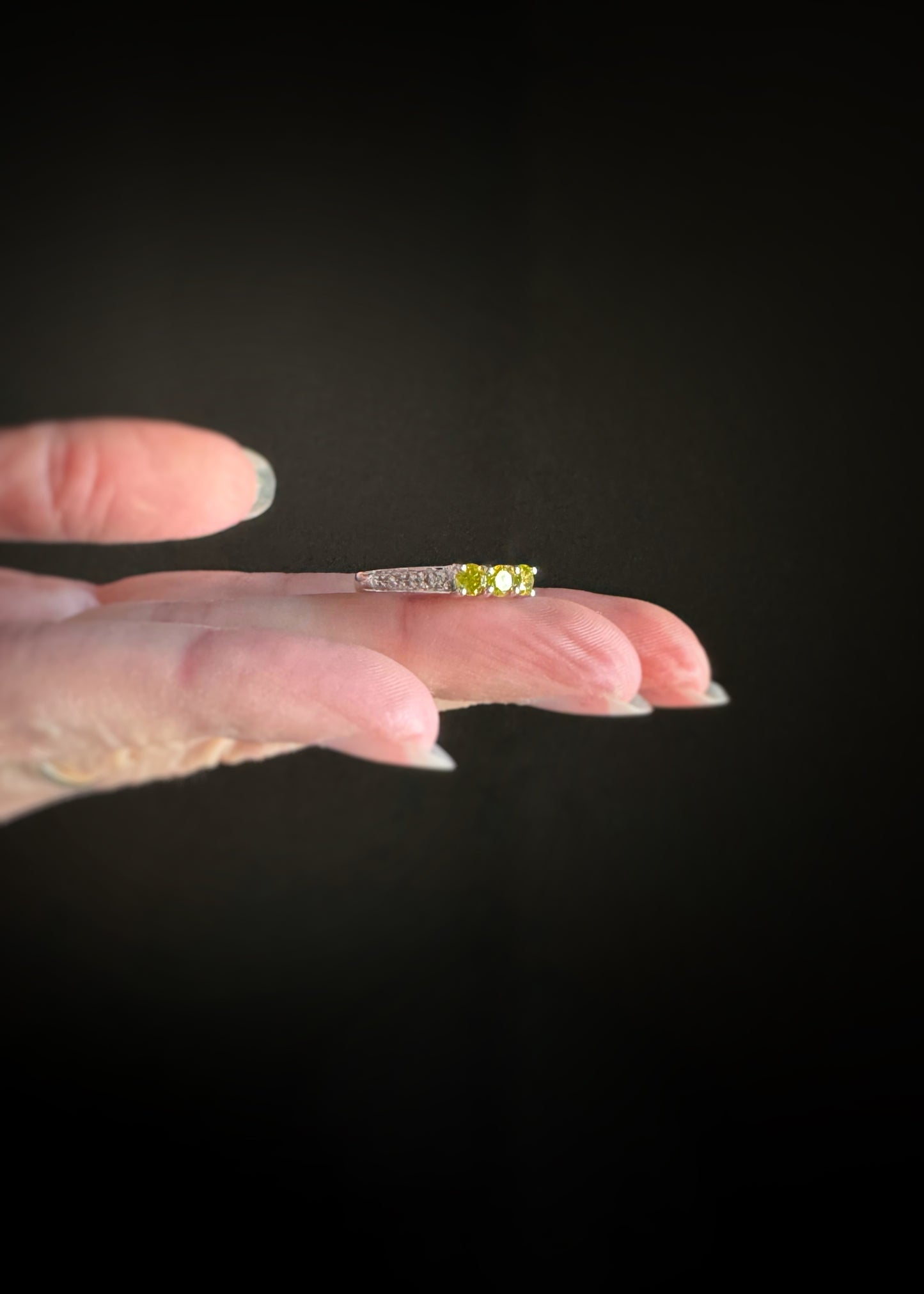 Estate 18k + Yellow Diamond Three Stone Ring