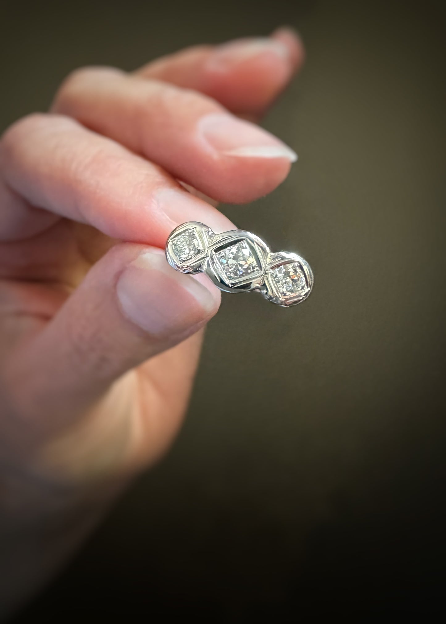 Estate 14k + Diamond Three Stone Filigree Ring