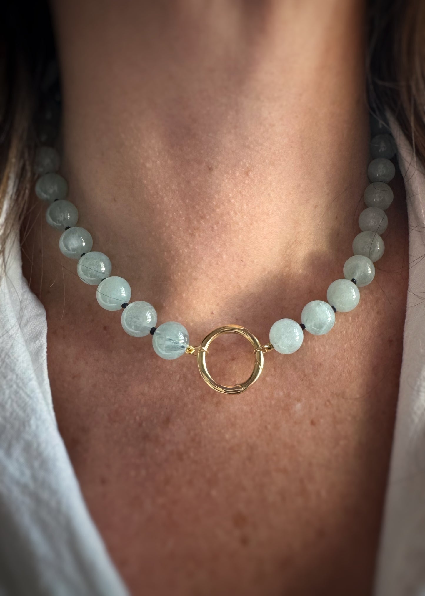 Custom Aquamarine Bead Necklace w/ 14k Round Clicker Clasp