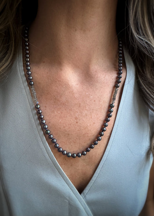 Sterling + Peacock Pearls and Labradorite Bead Necklace