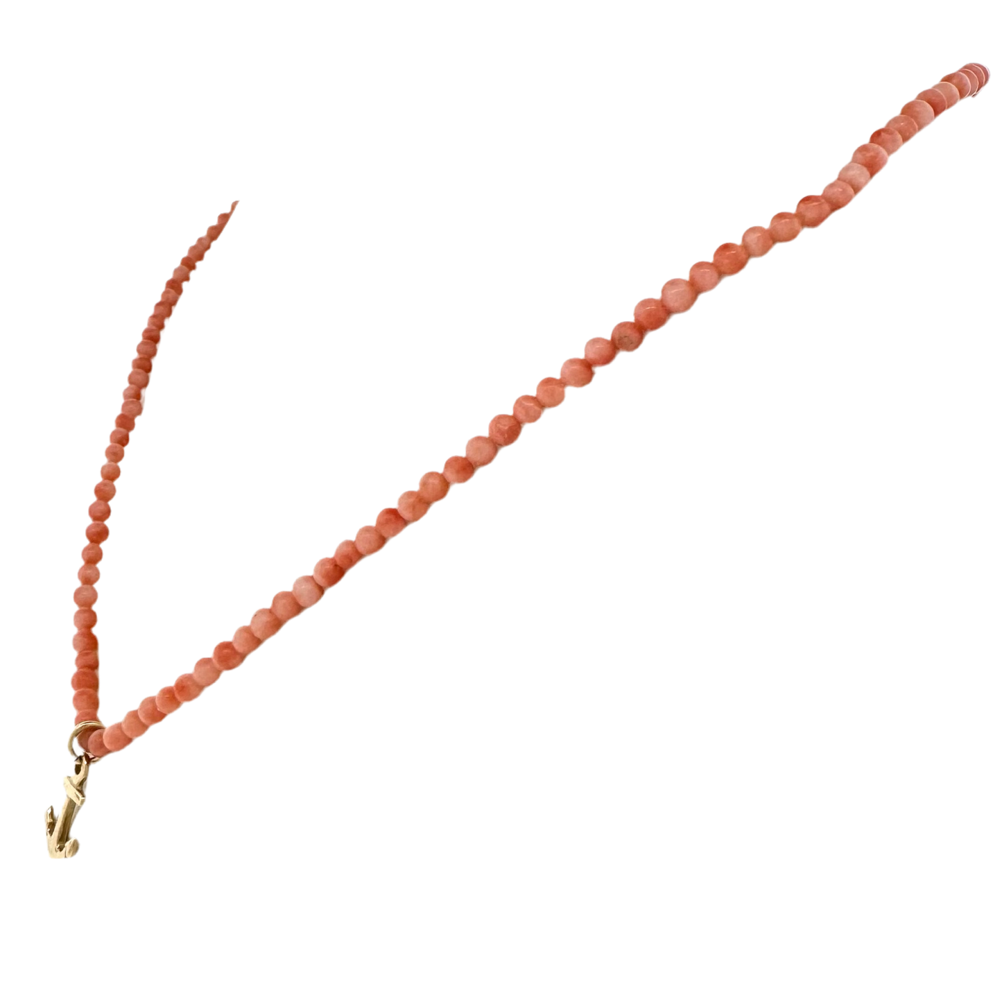 Estate 14k + Pink Coral Beads and Anchor Necklace
