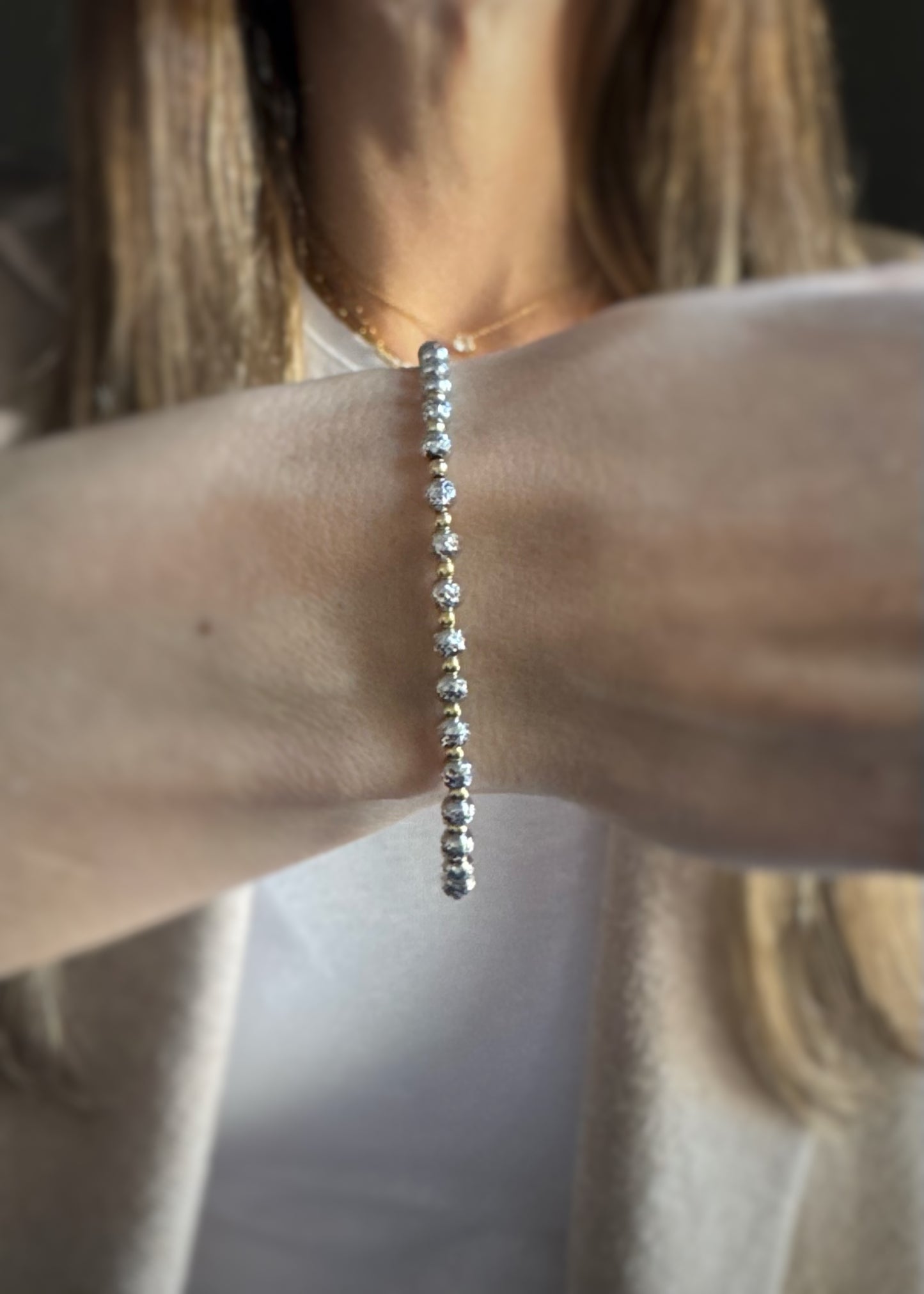 Estate 14k + Diamond-Cut Bead Bracelet