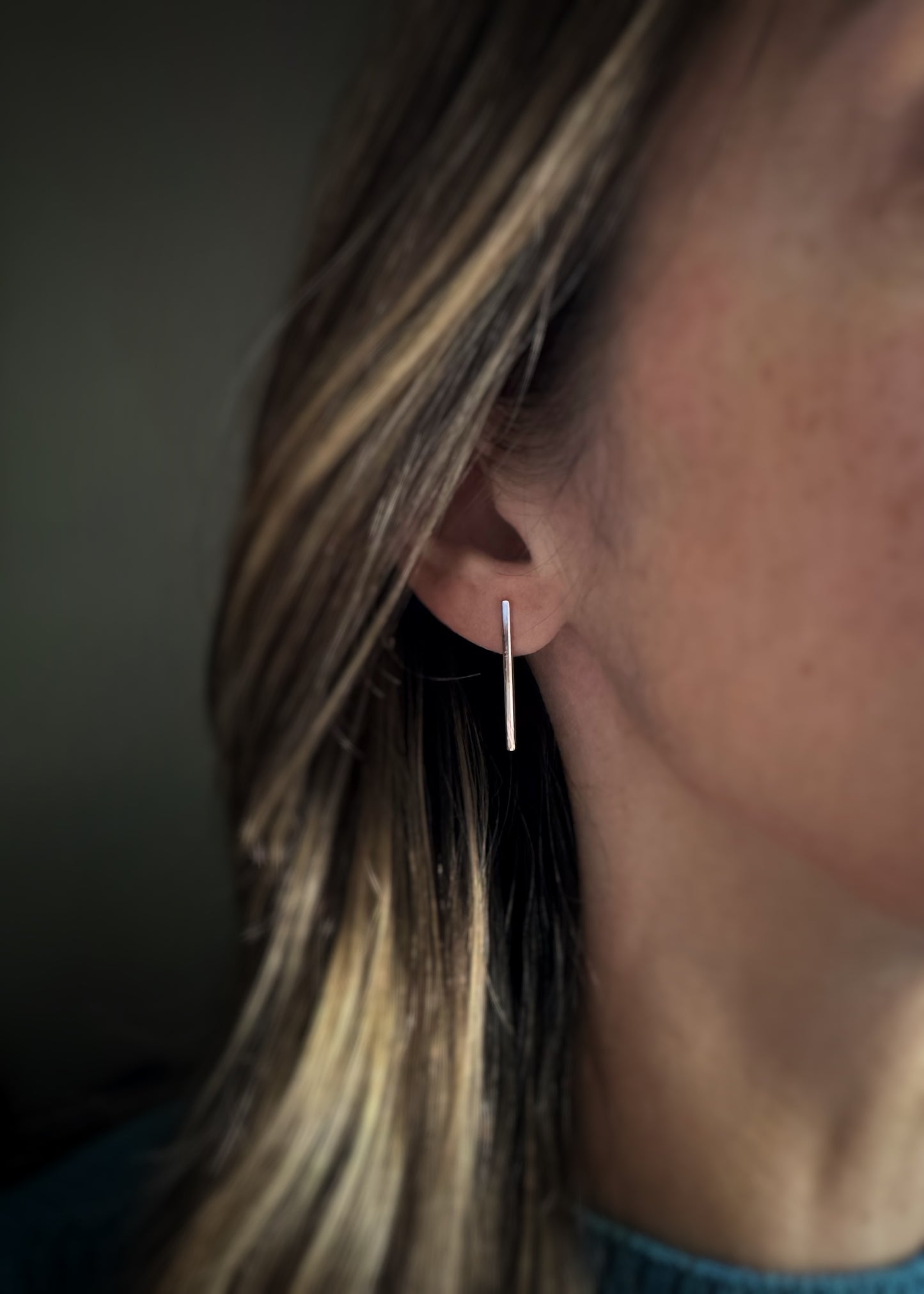 14k + Long Bar Stud Earrings