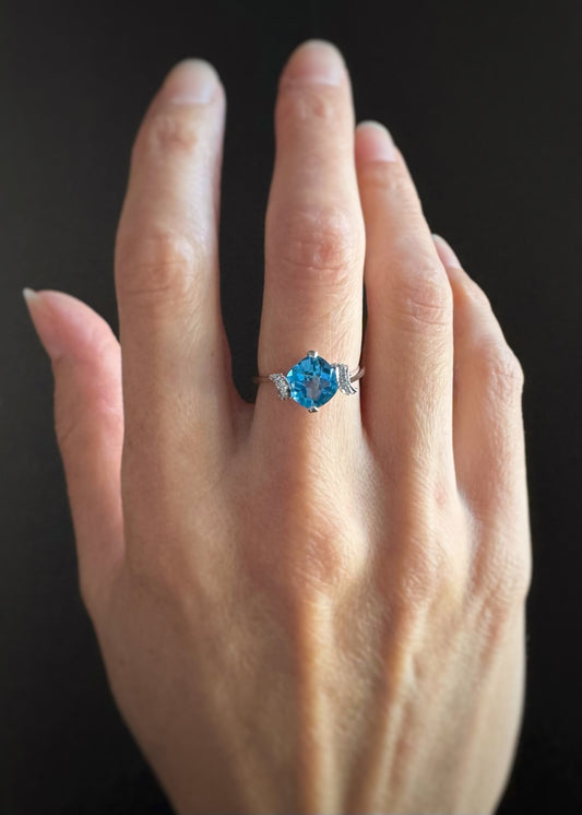 Estate 14k + Blue Topaz & Diamond Ring