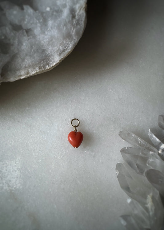 Estate 14k + Victorian Carved Coral Heart Bead Charm