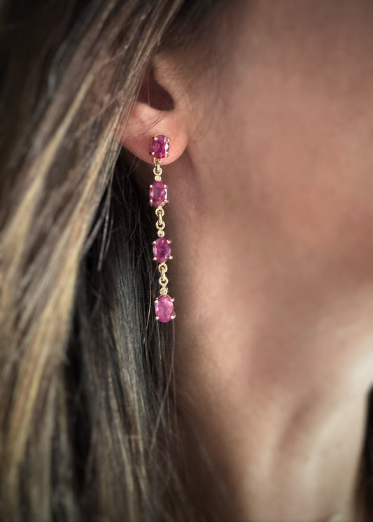 Estate 14k + Pink Sapphire Drop Earrings