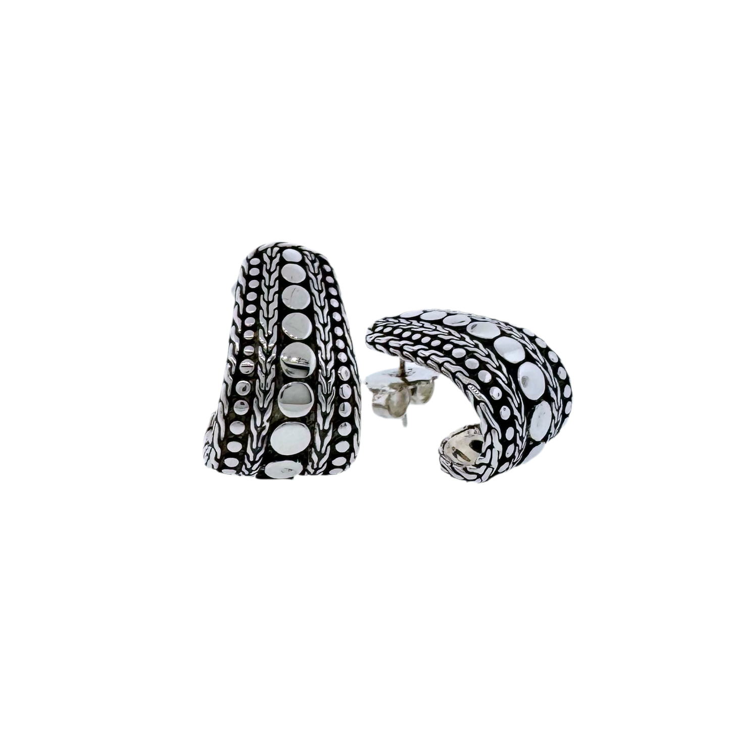 Estate Designer Sterling Silver + Nuana Hoop Earrings