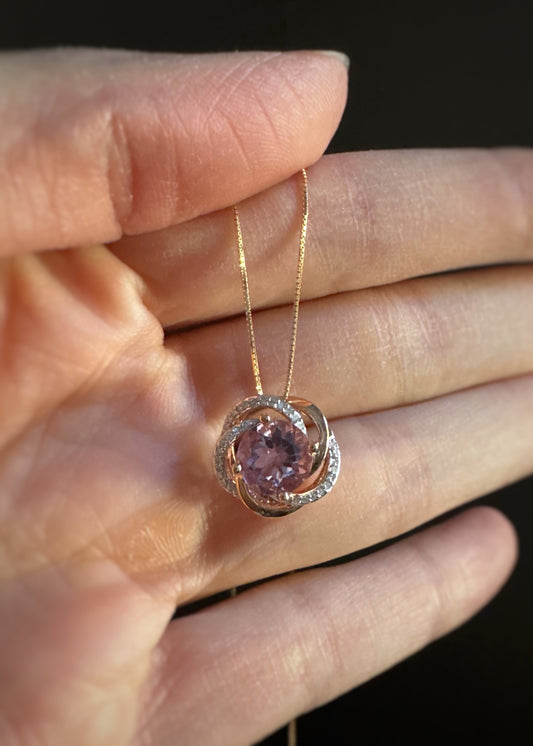 Estate 14k + Amethyst and Diamond Necklace