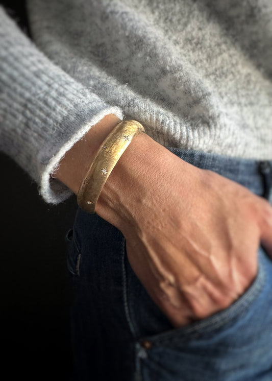 Estate 14k + Diamond Hinged Bangle Bracelet