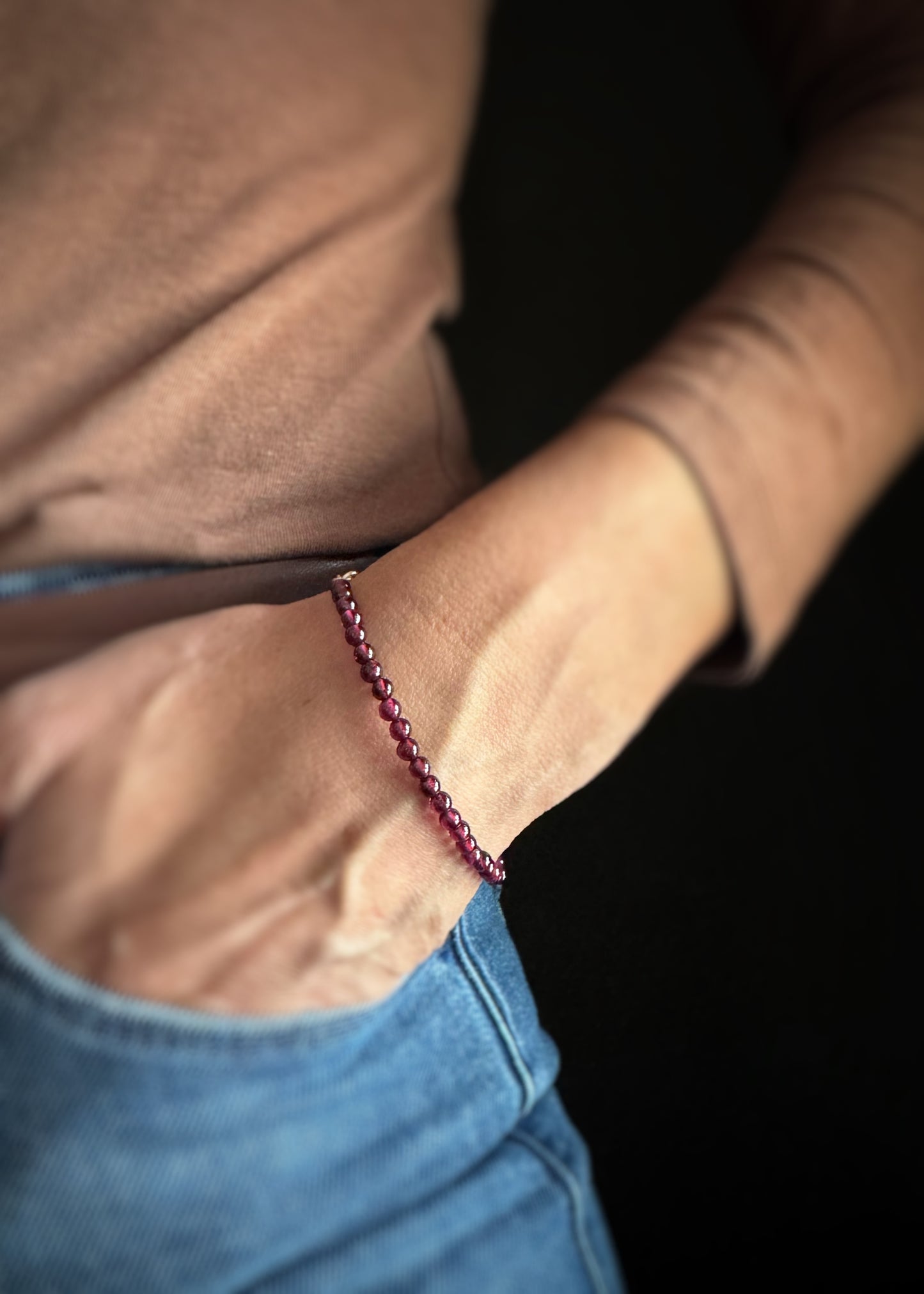Sterling + Garnet Bead Bracelet