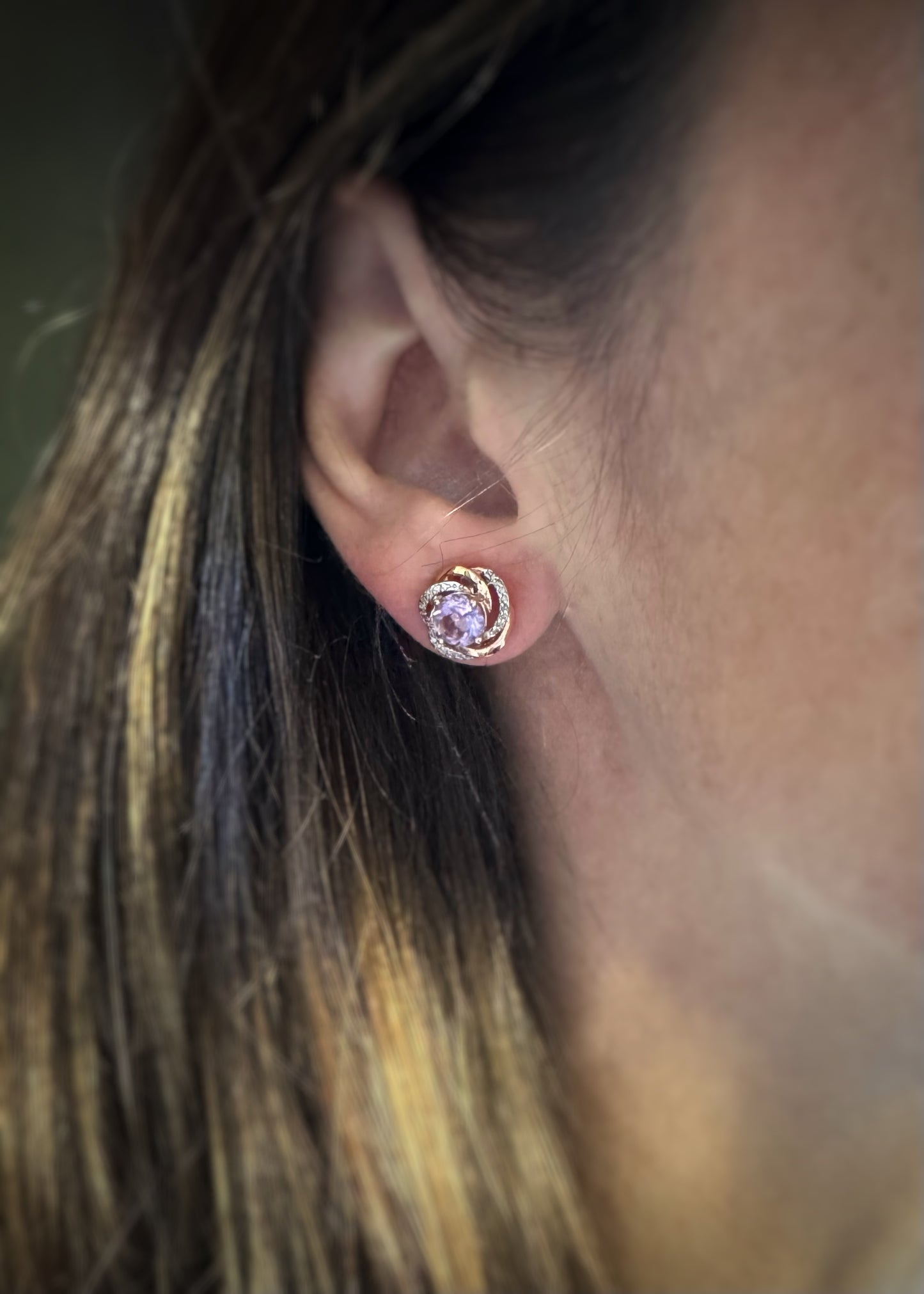 Estate 14k + Amethyst and Diamond Earrings