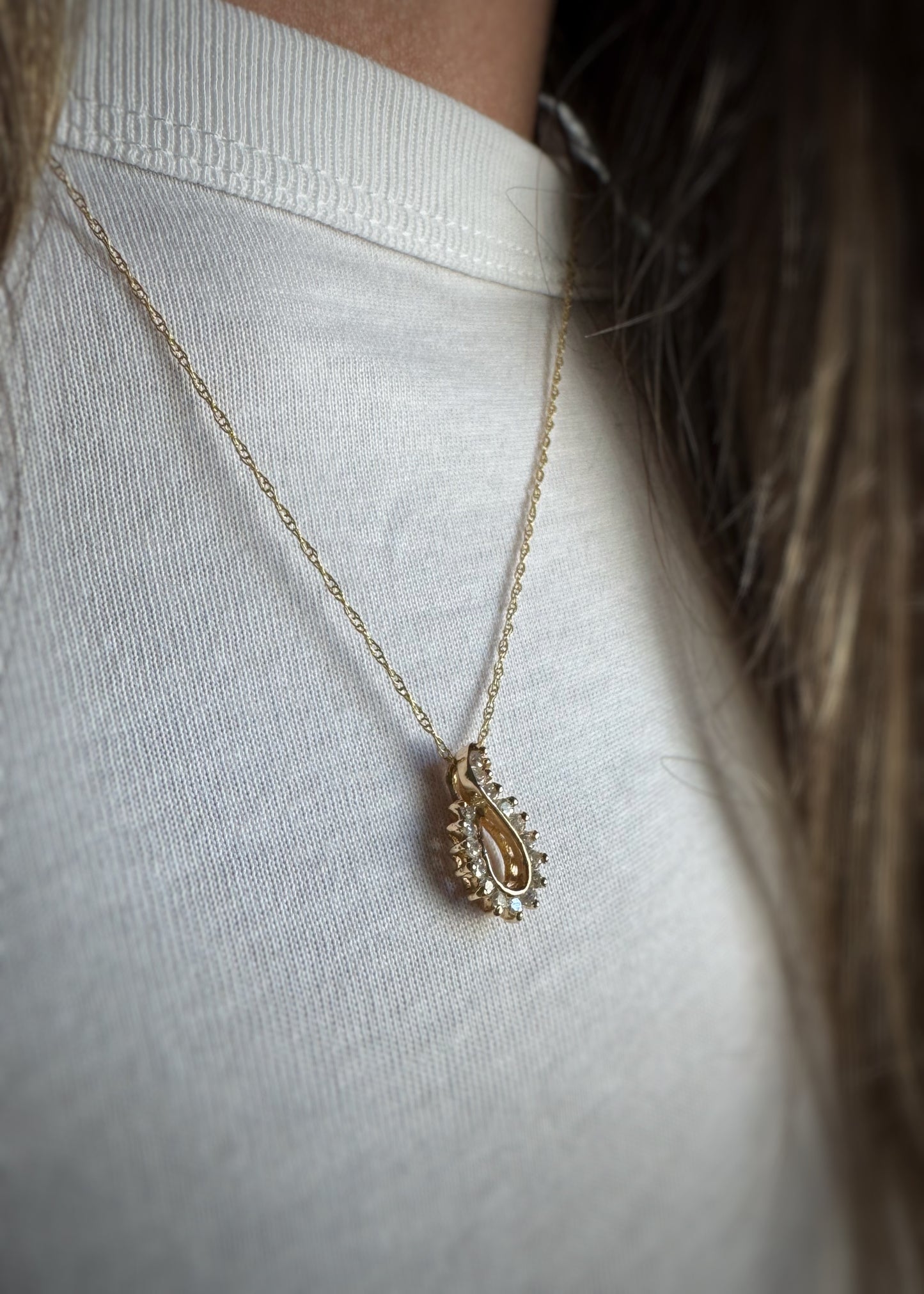 Estate 14k + Open Drop Diamond Necklace