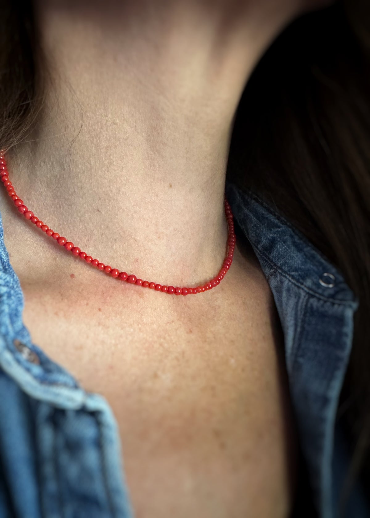 14k + Coral Patterned Bead Necklace