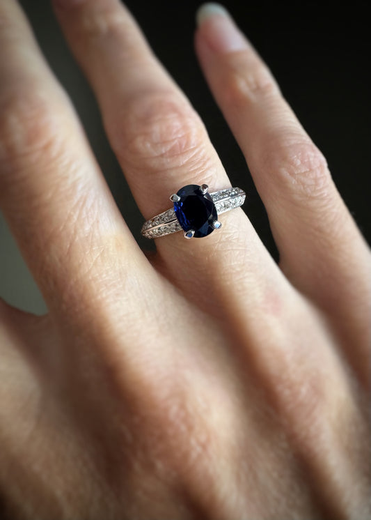 Estate 18k + Sapphire and Diamond Ring