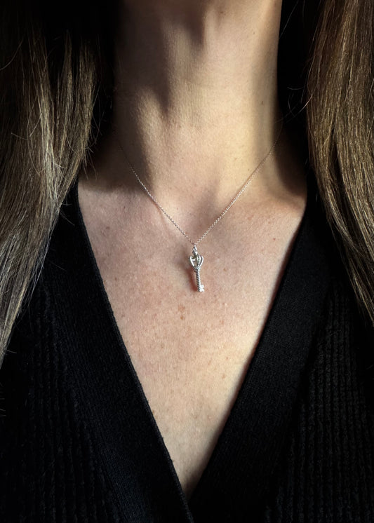 Estate 18k + Diamond Royal Scepter Key Necklace