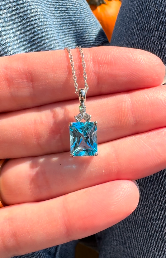 Estate 10k + Blue Topaz & Diamond Necklace