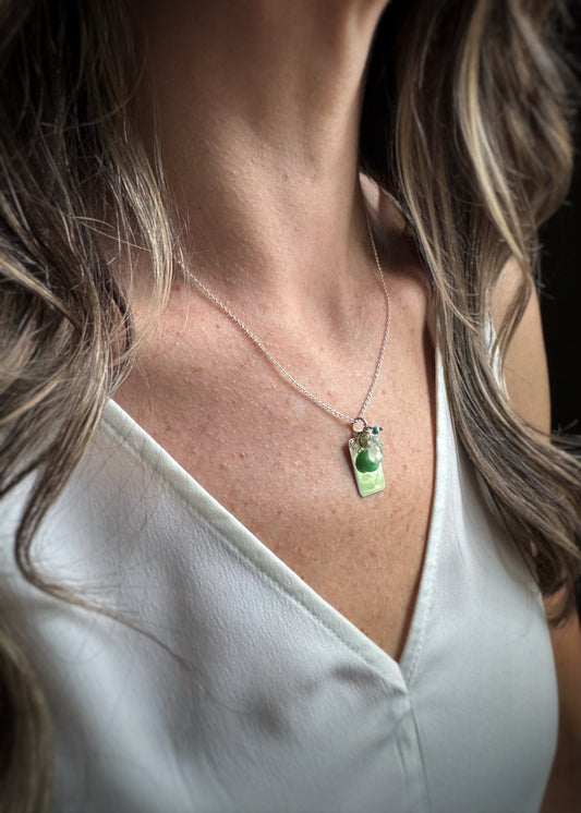 Sterling + Sea Greens Gemstones I.D. Necklace