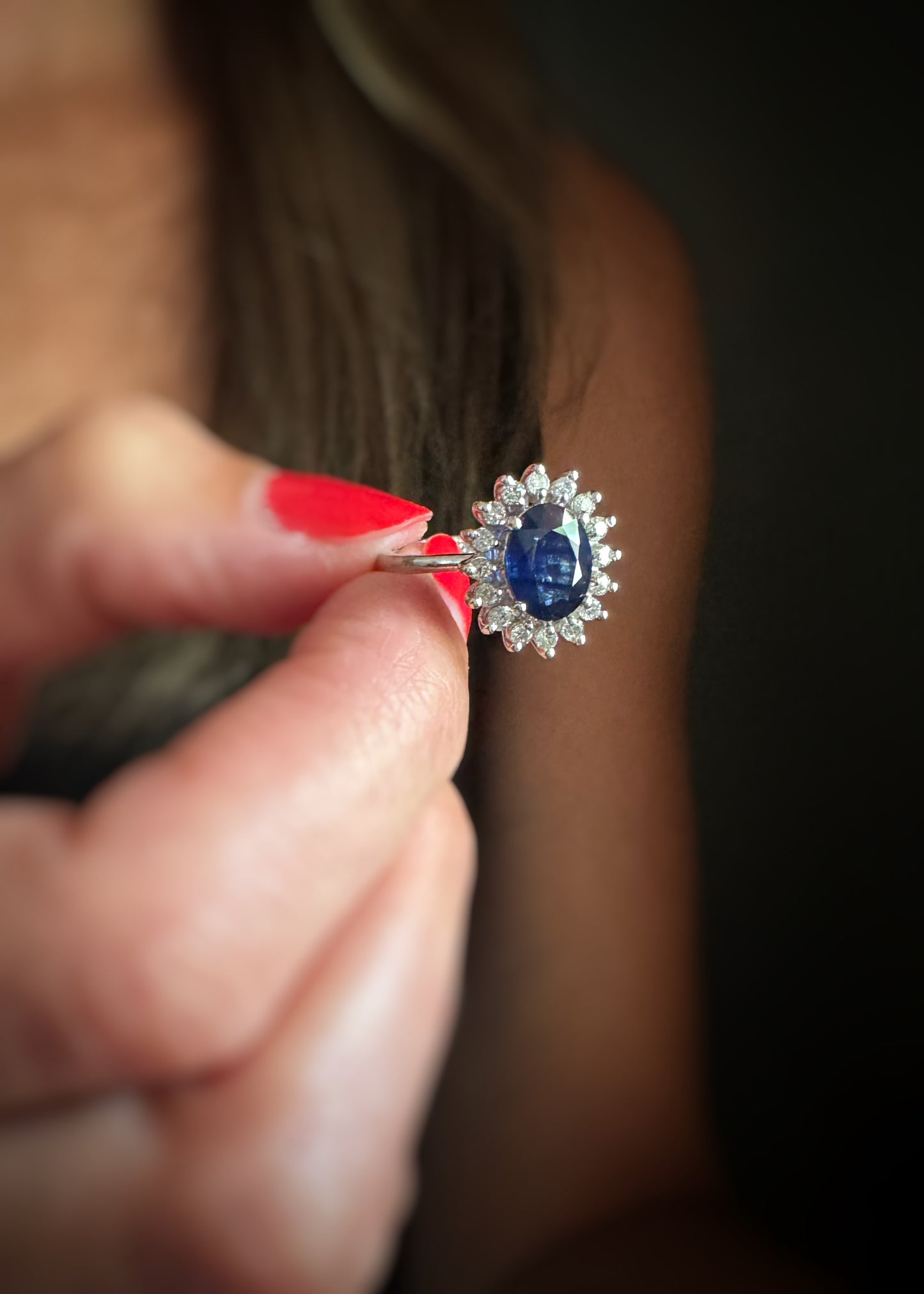Estate 14k + Oval Sapphire and Diamond Halo Ring