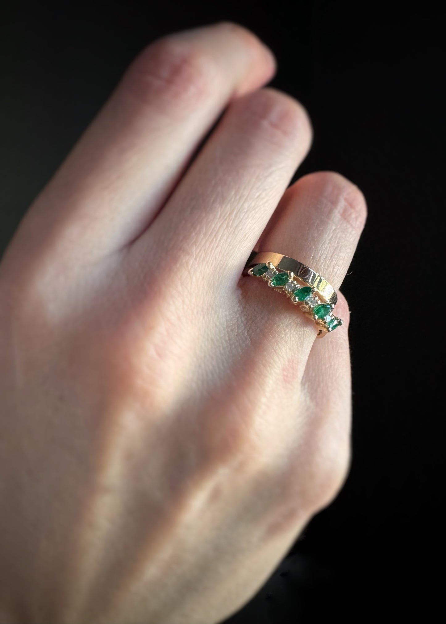 Estate 14k + Emerald and Diamond Band