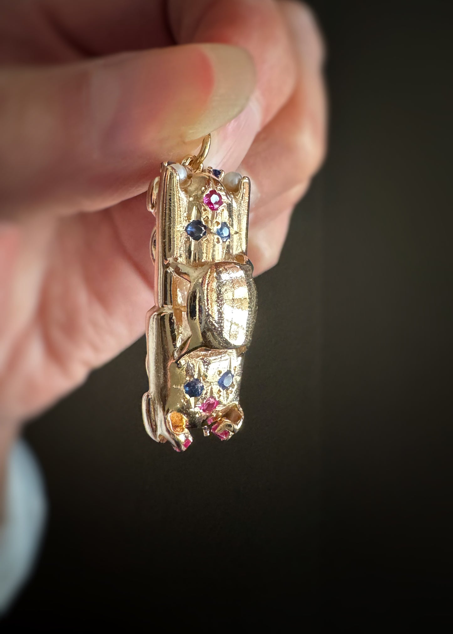 Vintage 14k + Sapphire Ruby and Pearl Classic Car Charm