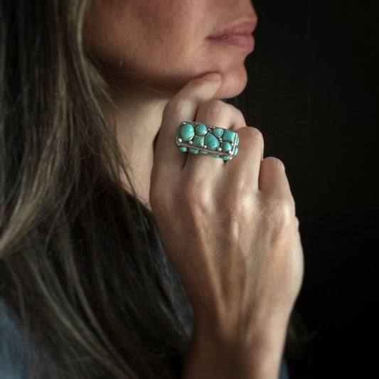 Estate Sterling Silver + Mixed Shapes Turquoise Ring