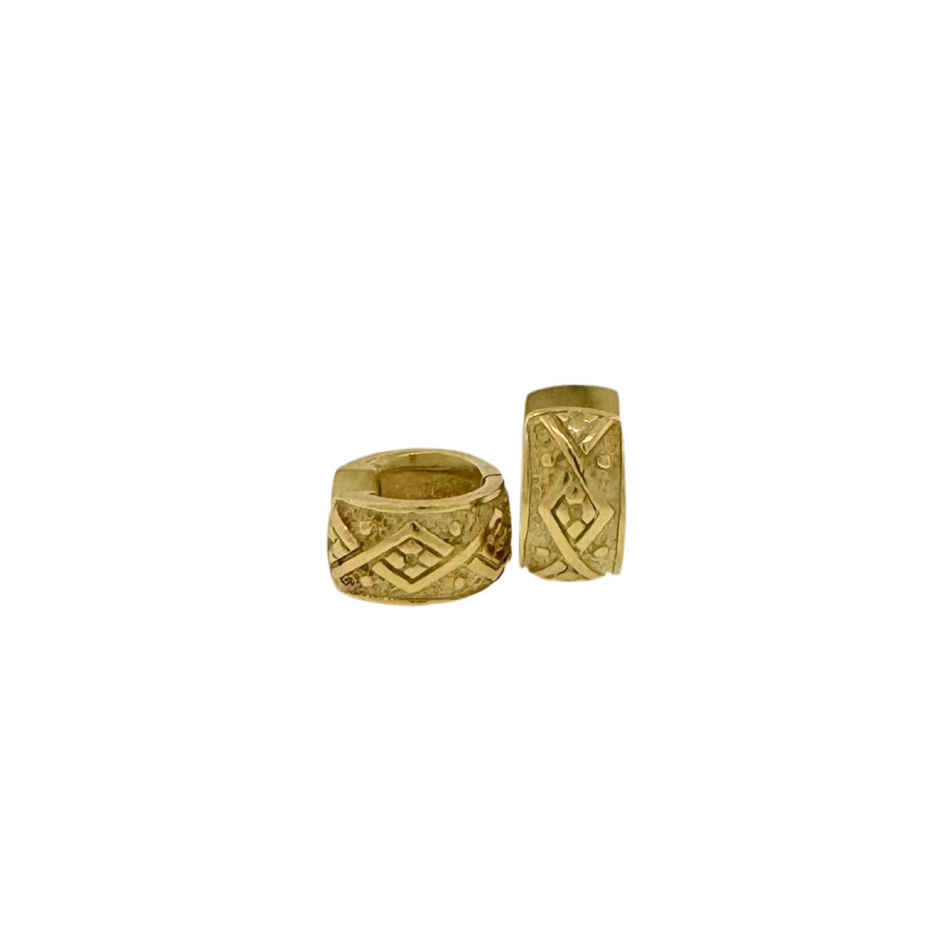 Estate 18k + Textured Huggy Hoop Earrings