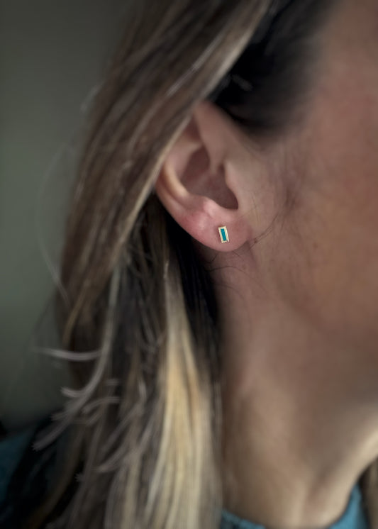 14k + Teal Enamel Bar Stud Earrings