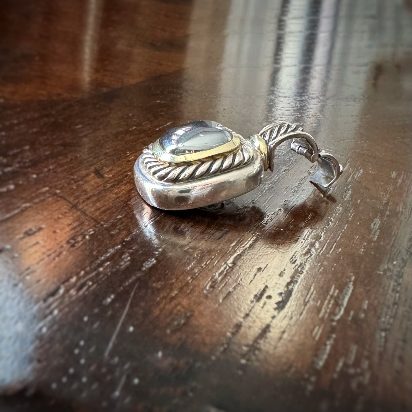 Estate Designer Sterling Silver +14k Hematite Pendant