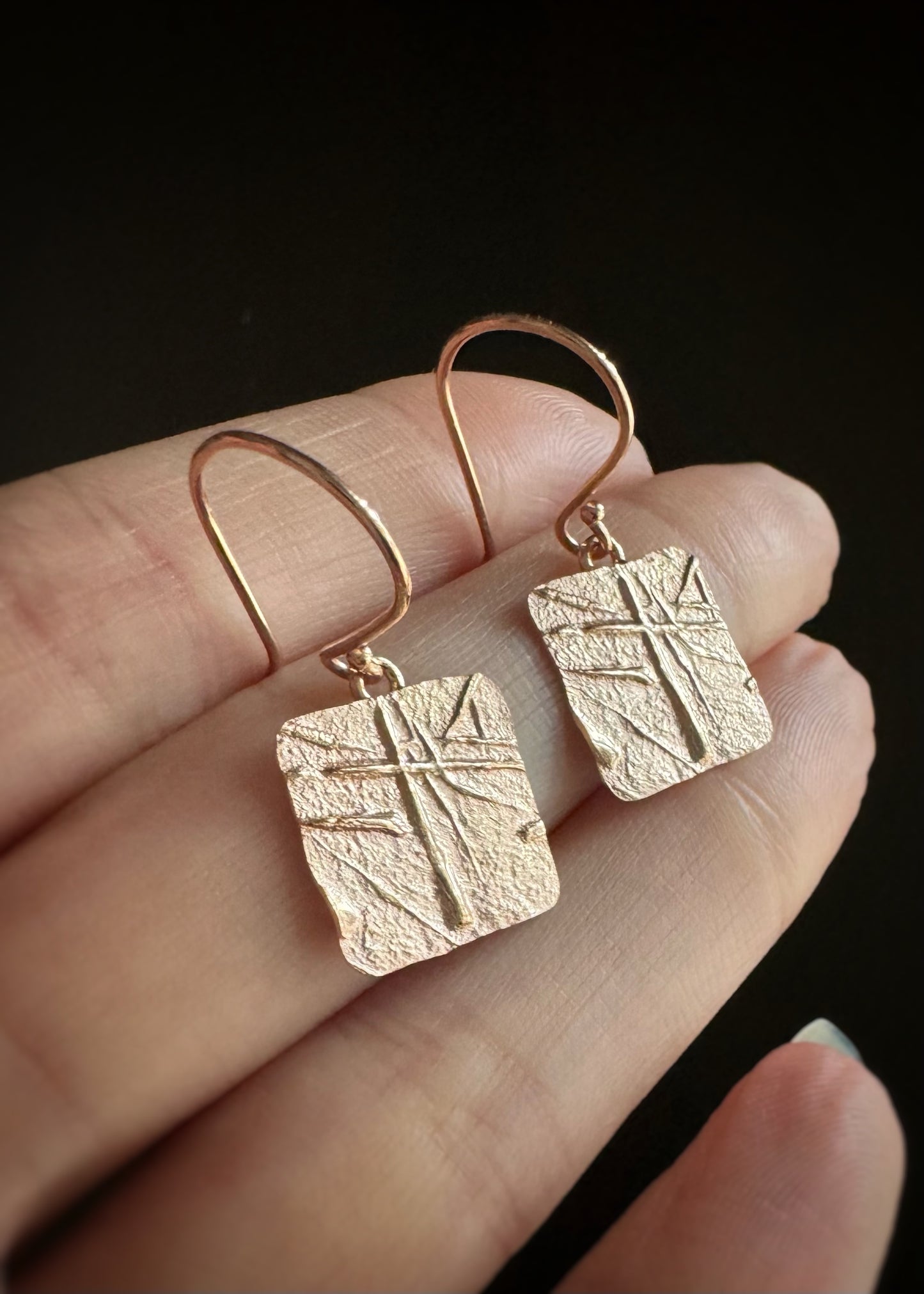 Estate 14k + Handmade Square Cross Earrings