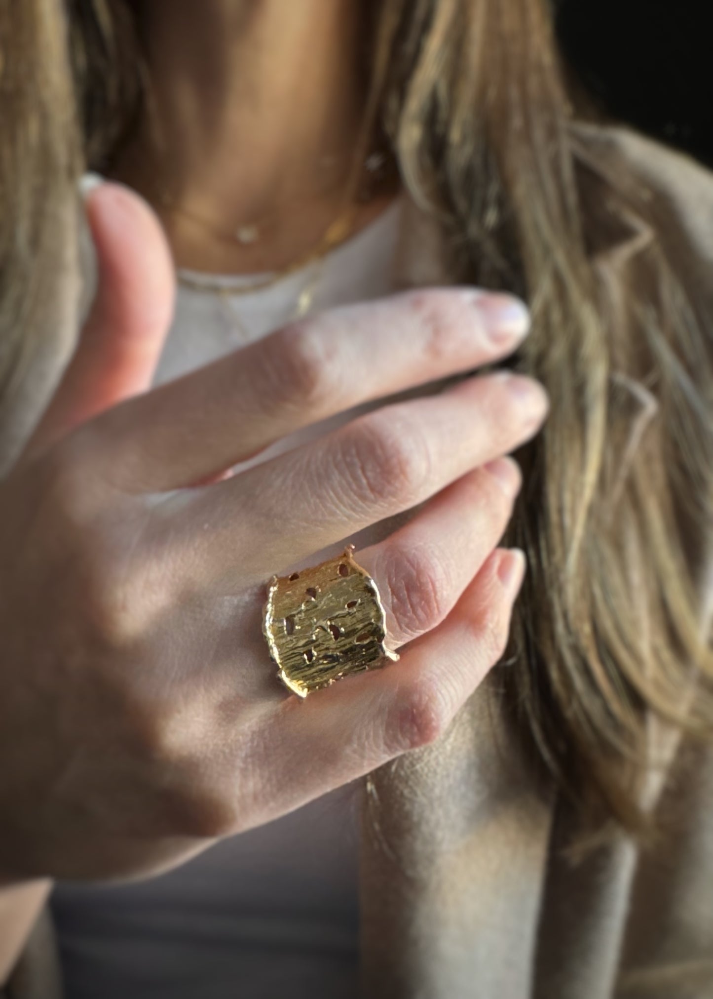 Estate 14k + Bark Textured Wide Band