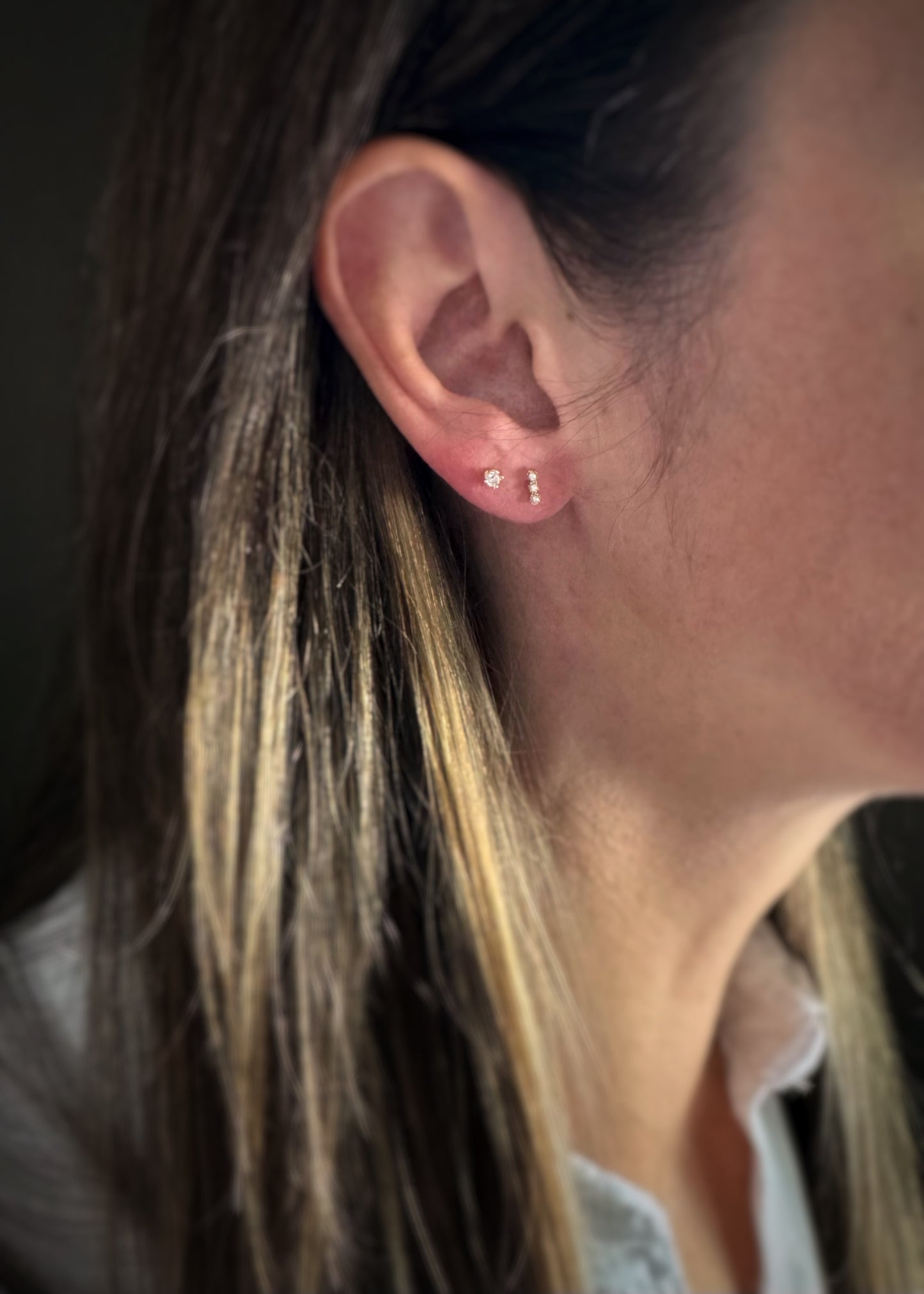 14k + Baby Diamond Stud Earrings