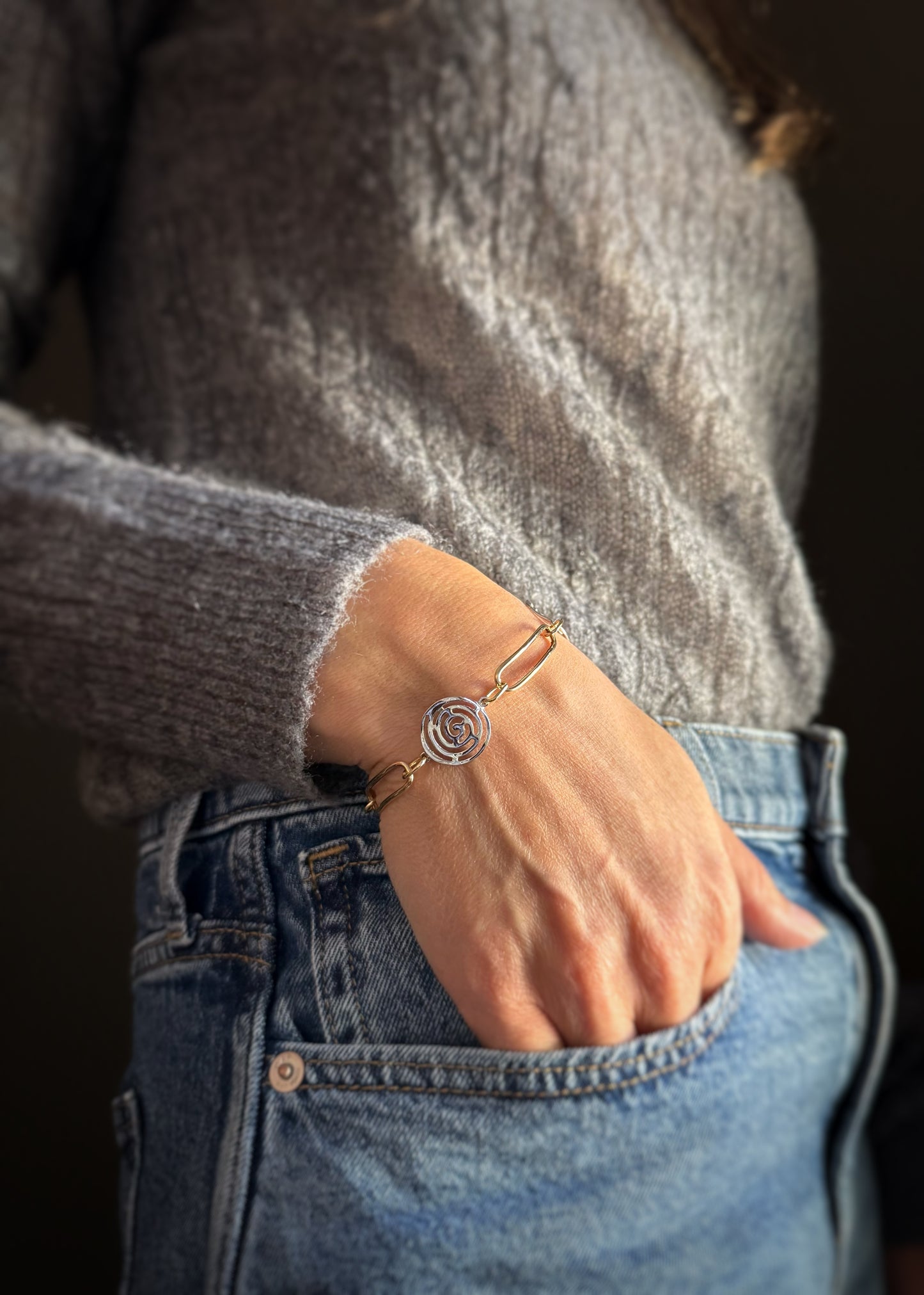 Estate 14k + Swirl Link Two-Tone Bracelet