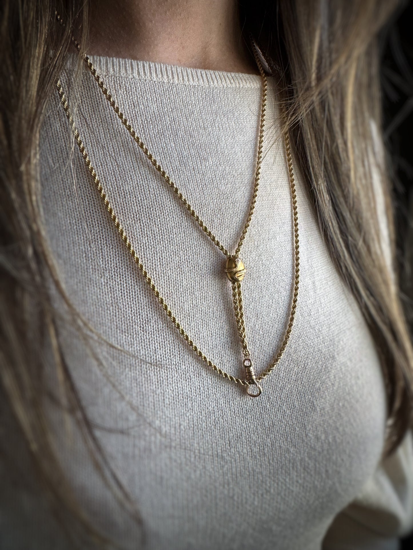 Victorian 14k + Diamond Serpent Slide Lariat Necklace