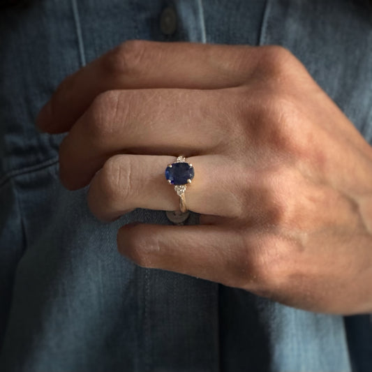 Estate 14k + Blue Sapphire and Diamond Ring