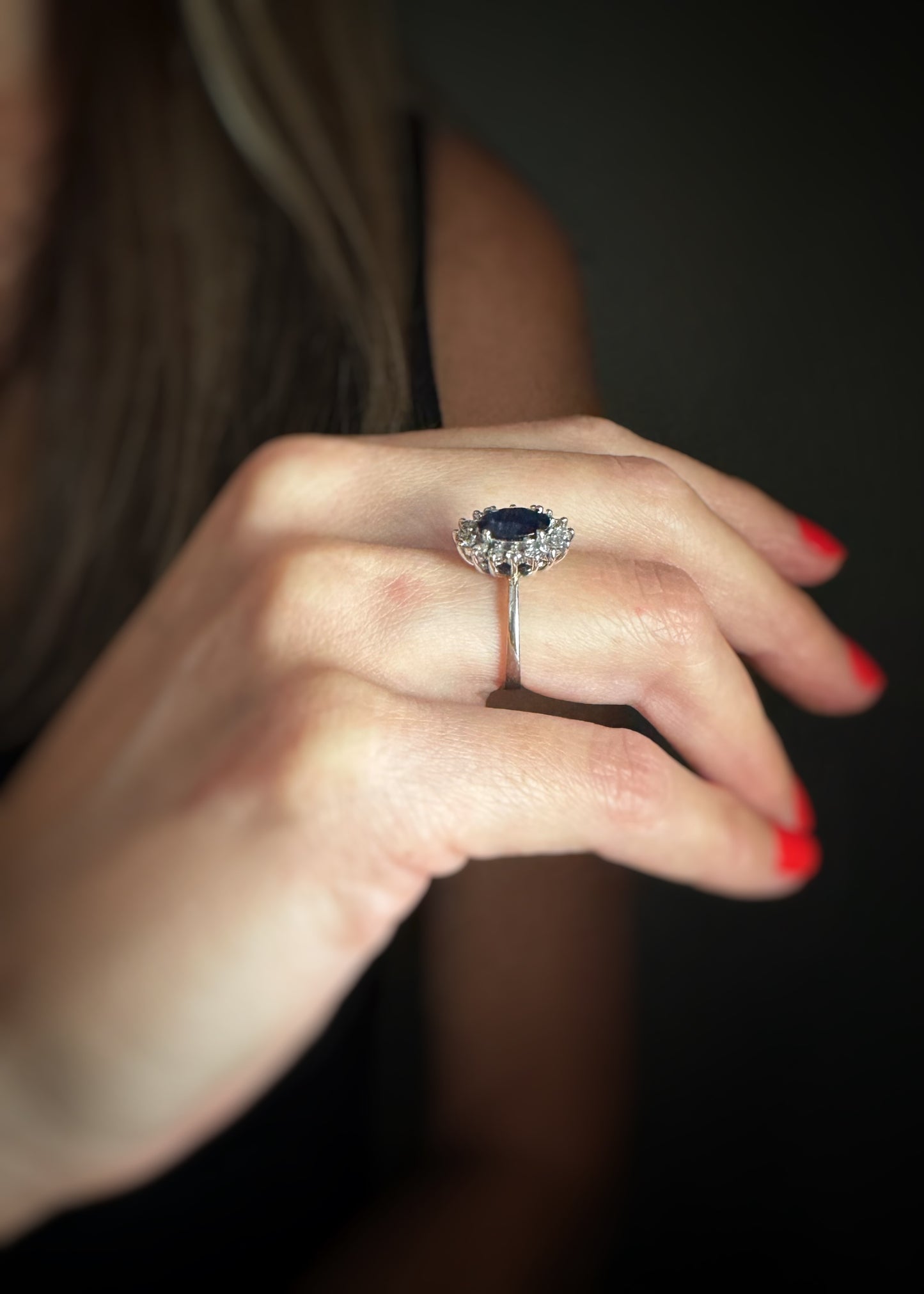 Estate 14k + Oval Sapphire and Diamond Halo Ring