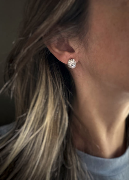 Estate 14k + Domed Diamond-cut Earrings