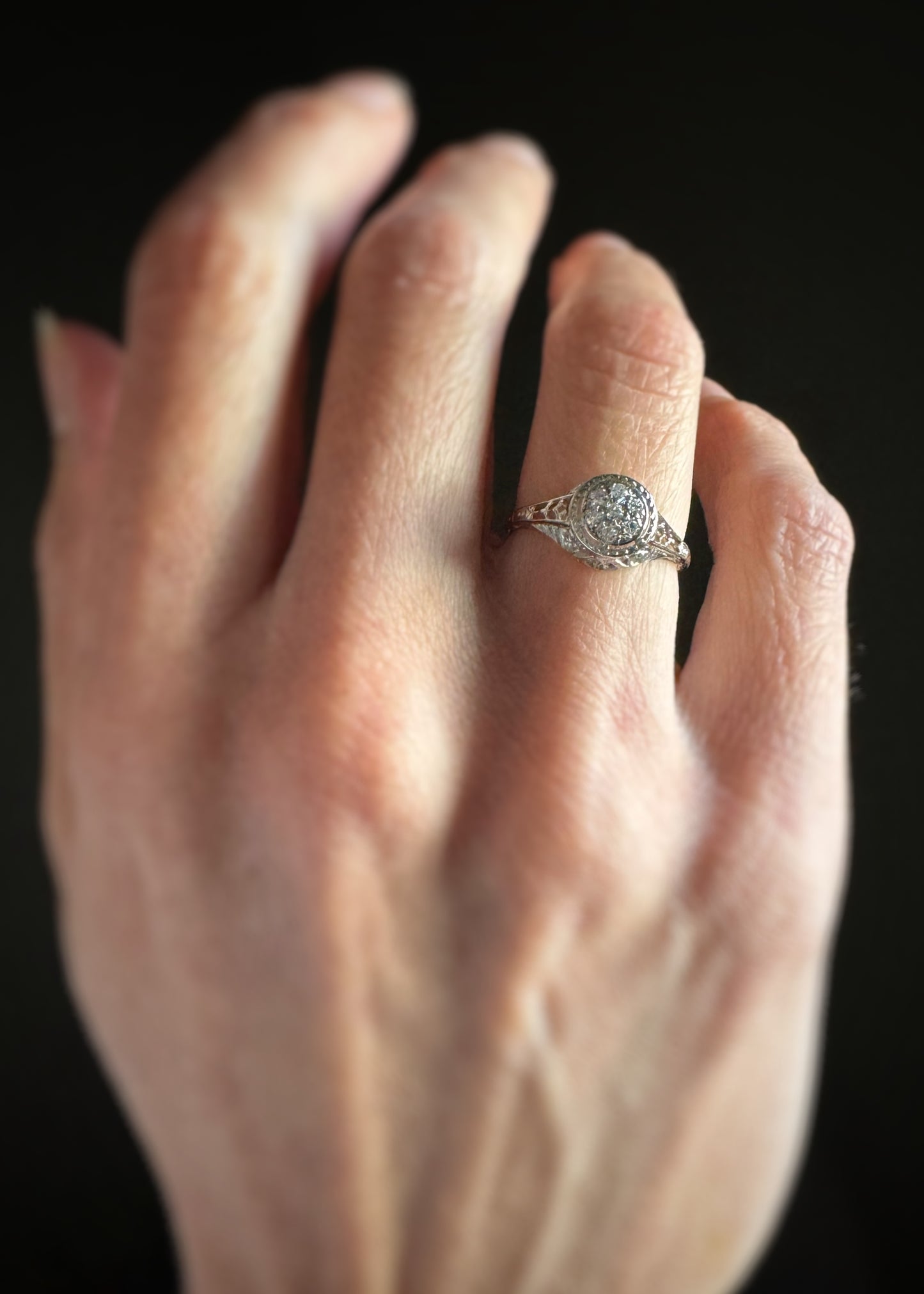 Estate 18k + Filigree Diamond Cluster Ring