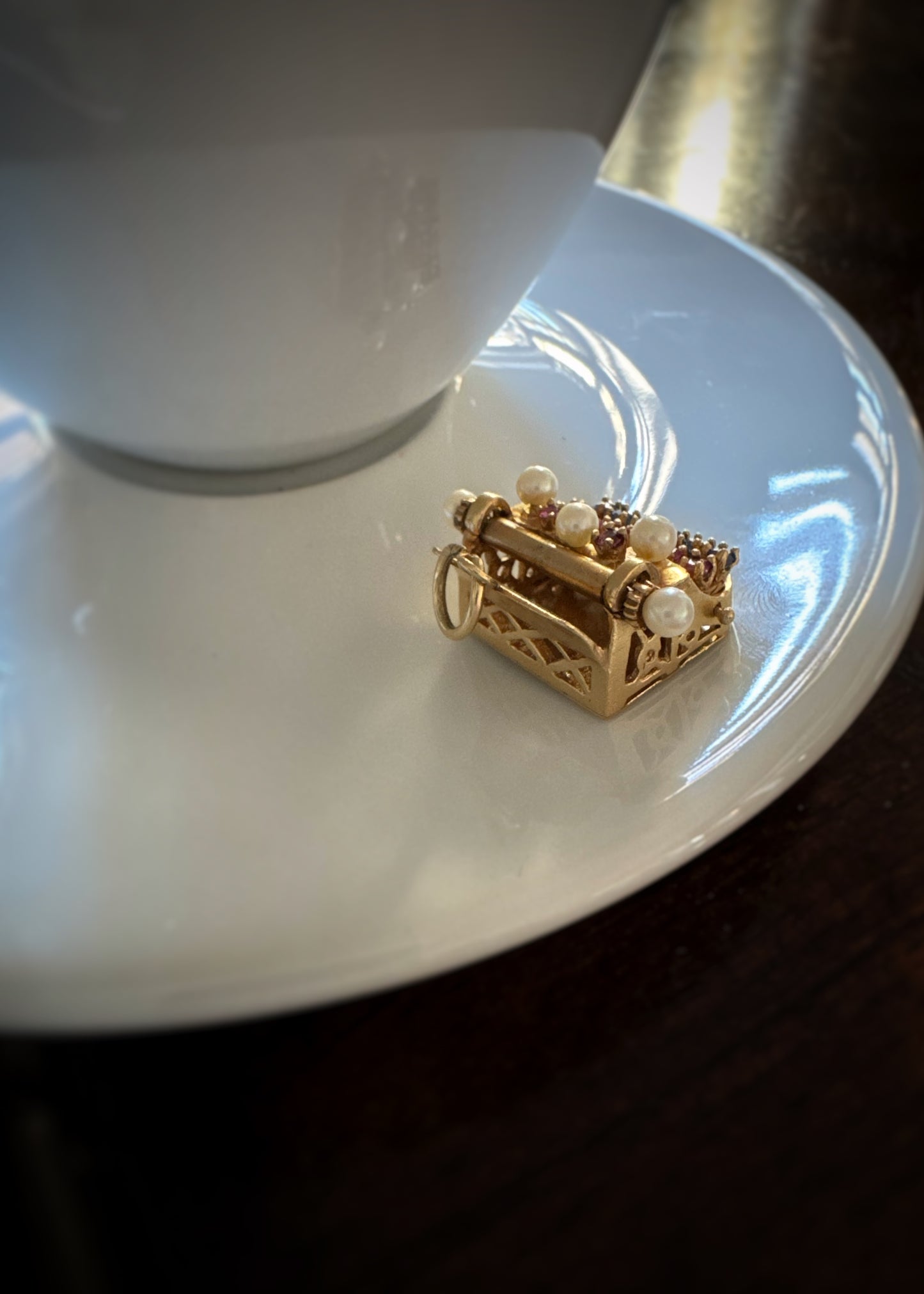 Vintage 14k + Sapphire Ruby and Pearl Typewriter Charm