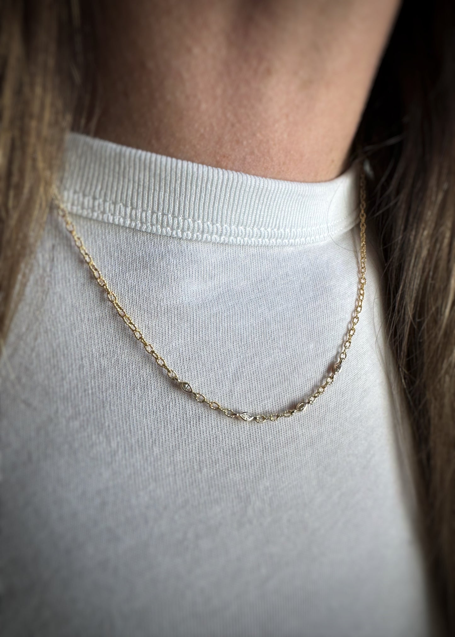 14k + Marquise Diamond Chain Link Necklace