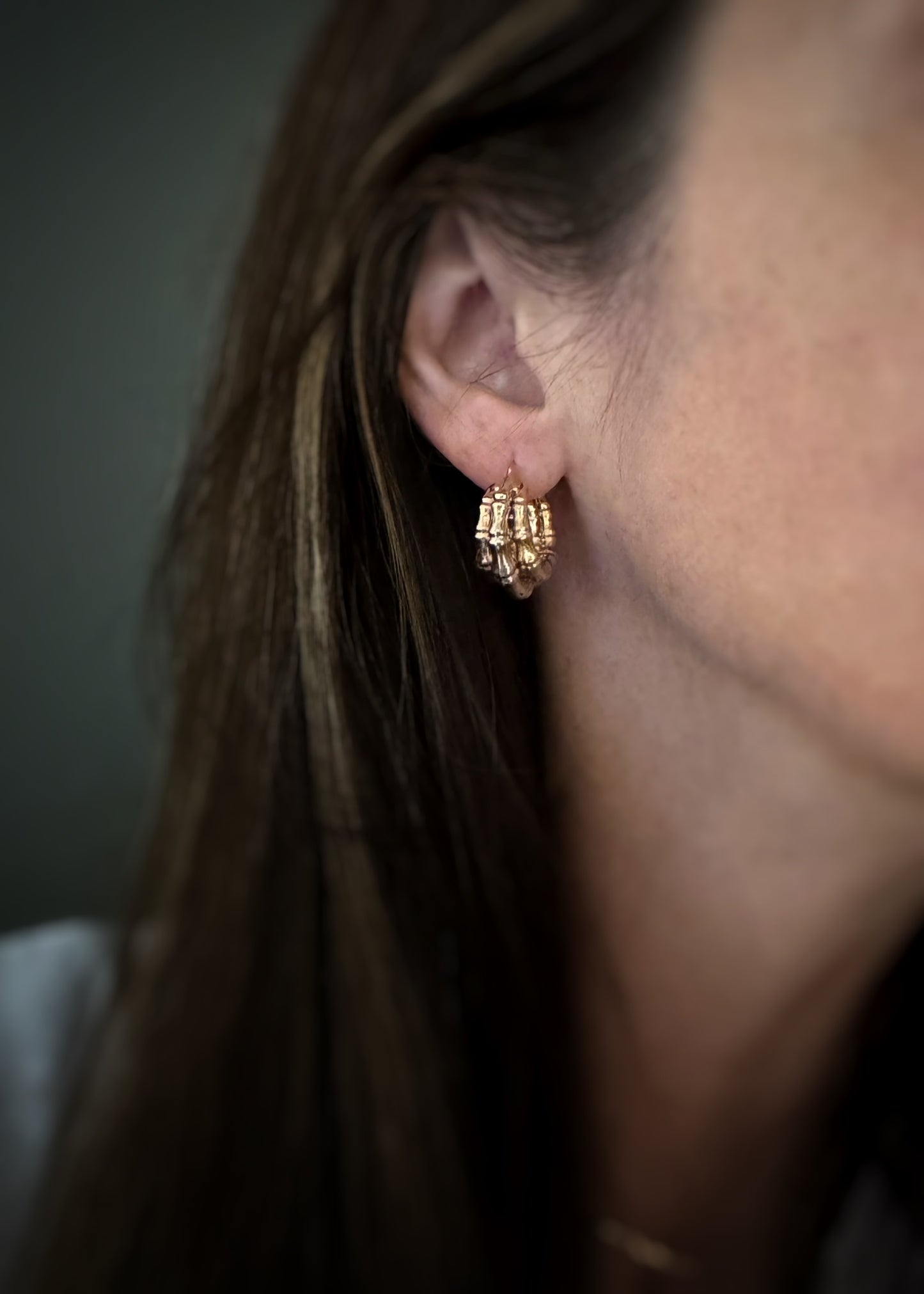 Estate 14k + Bamboo Hoop Earrings