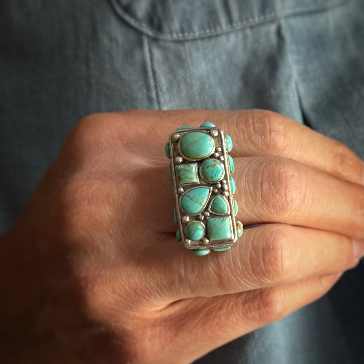 Estate Sterling Silver + Mixed Shapes Turquoise Ring