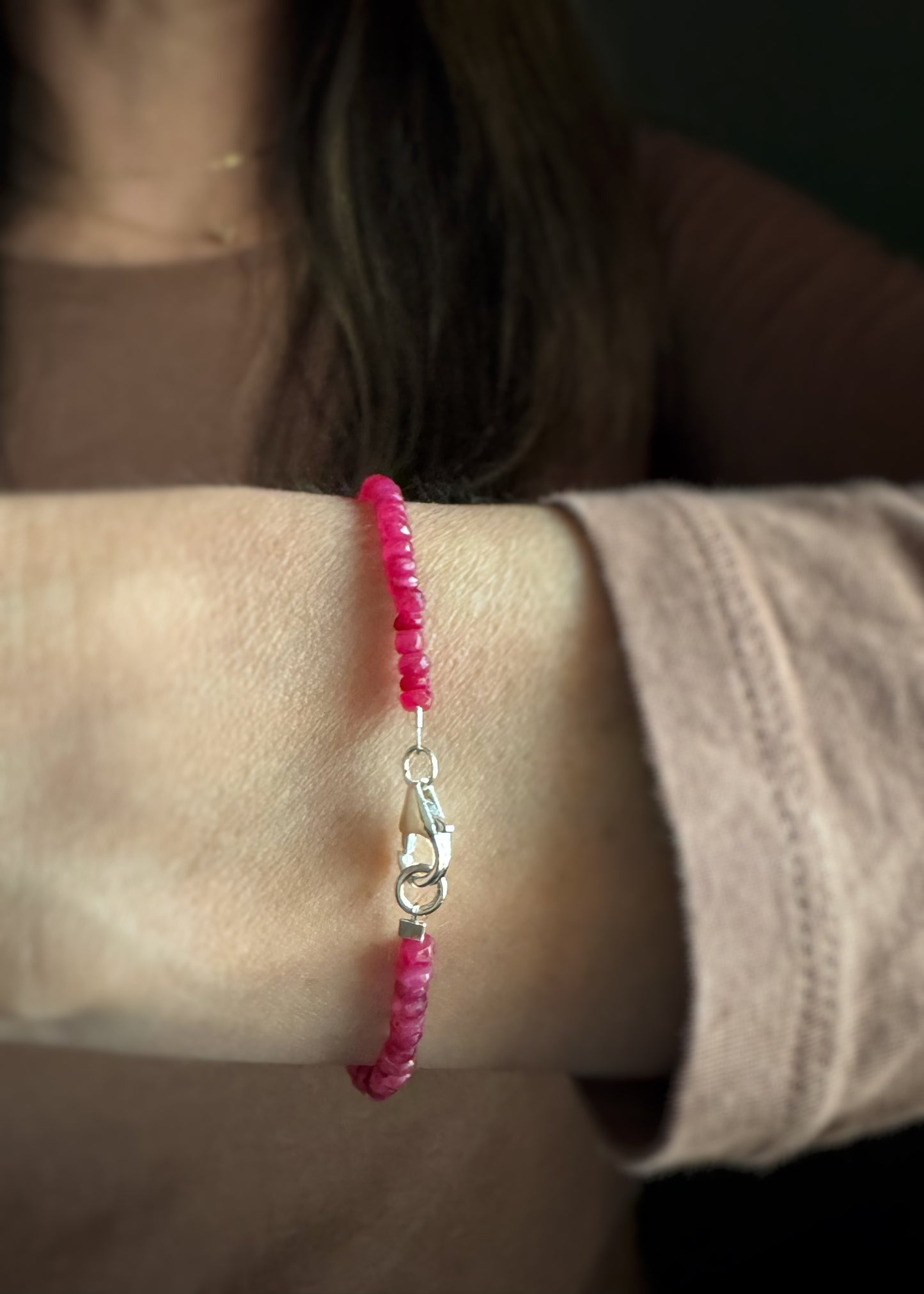 Sterling + Ruby Bead Bracelet