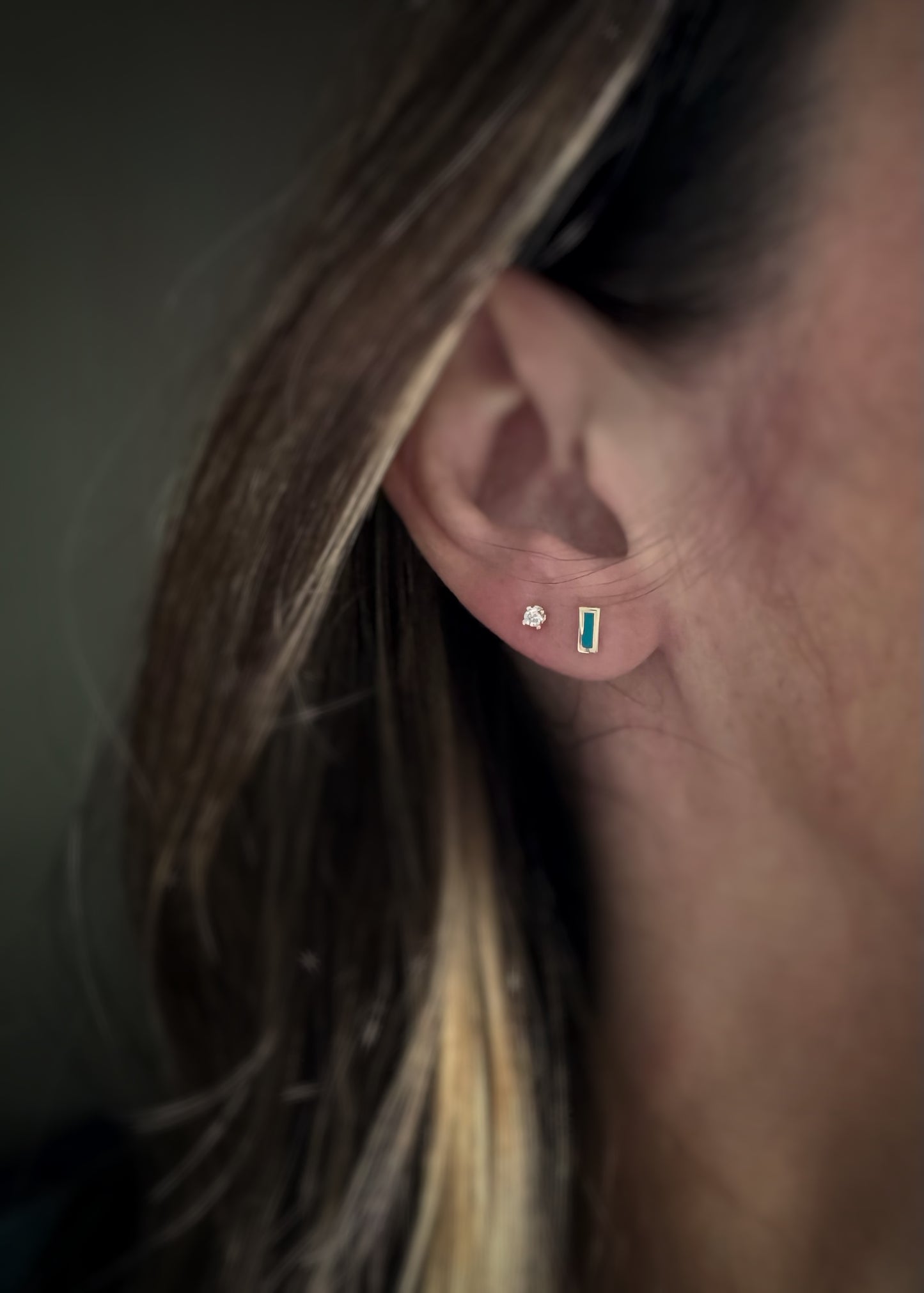 14k + Teal Enamel Bar Stud Earrings