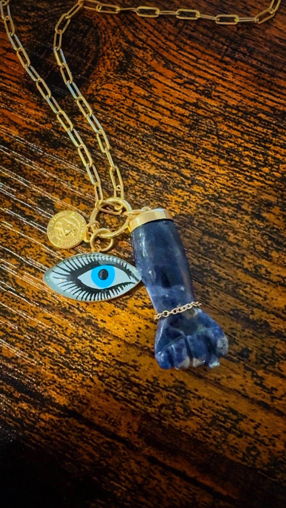 Estate 14k + Sodalite Mano Figa Fist Amulet